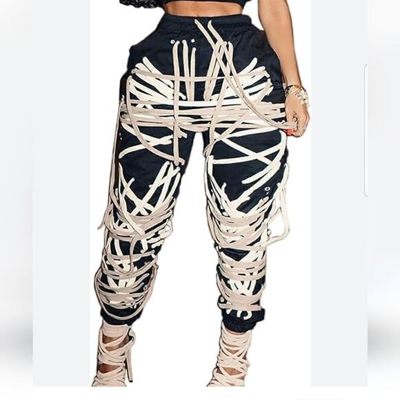 Unusual unique corset black trousers pants medium NWOT - Picture 10 of 15